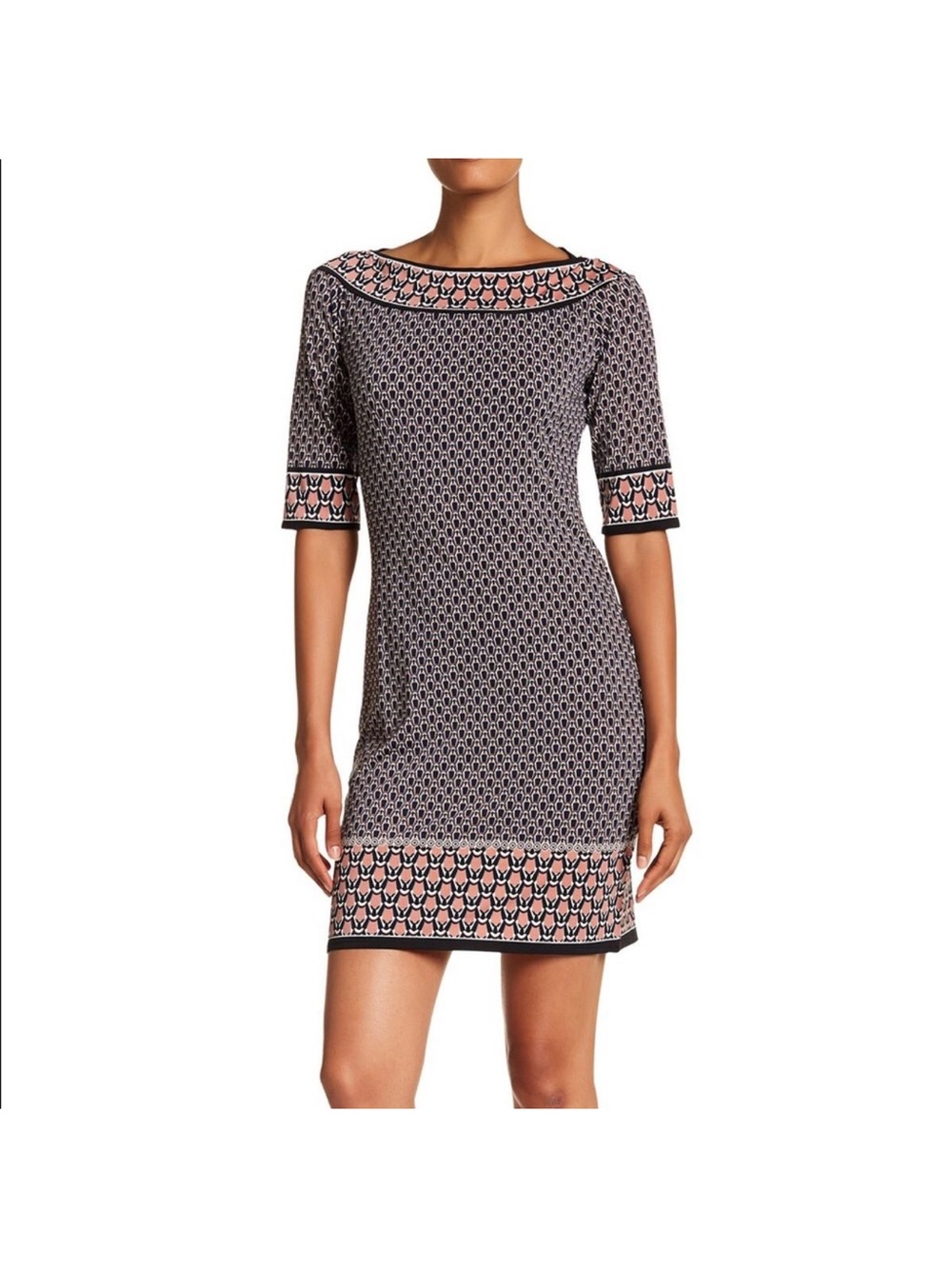 Max Studio Geometric Red and White Knit Sheath Dress Size M